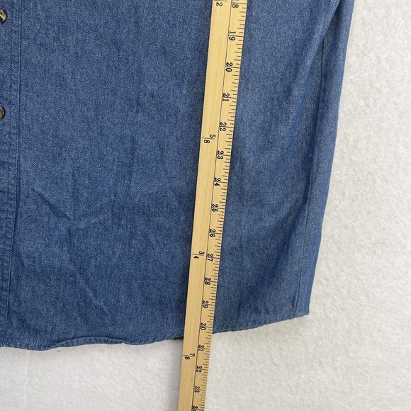 Express Rider Shirt Mens Western Blue Denim Short Sleeve Vintage - Picture 8 of 13
